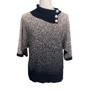 Adrienne Vittadini Sweater Women Sz M Black Gold Metallic Elegant Button Festive